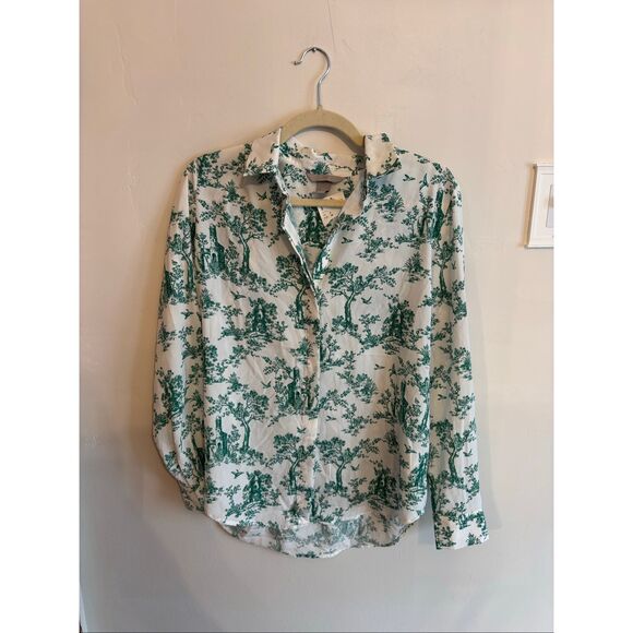 H&M Button Up Silk NWT Green White Size 6 - Picture 1 of 6